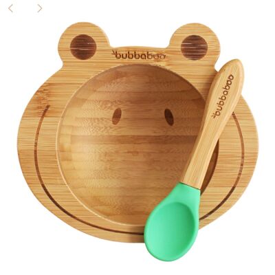 Bubba Boo Ensemble bol et cuillère en bambou pour bébé grenouille_Vert