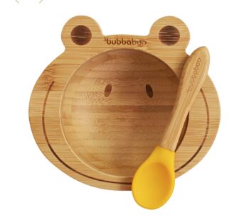 Bubba Boo Ensemble bol et cuillère en bambou pour bébé grenouille_Vert 2