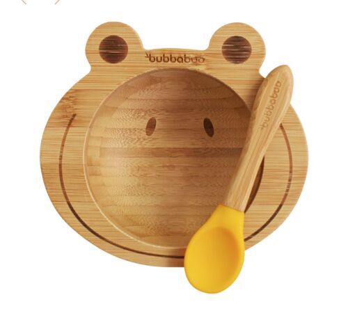 Acorn Baby Bamboo Baby Bowl and Silicone Baby Spoon Yellow Set for Solid Food