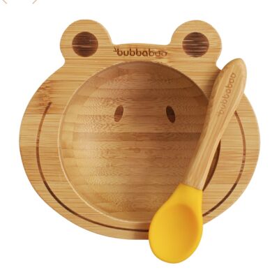 Bubba Boo Ensemble bol et cuillère en bambou pour bébé grenouille_Jaune