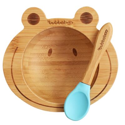Bubba Boo Bamboo Baby Frog Juego de cuenco y cuchara_Azul
