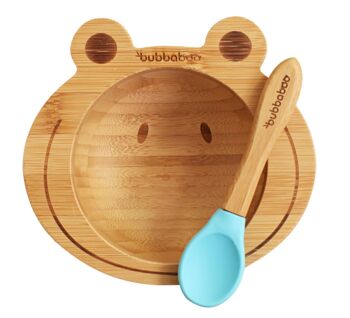 Bubba Boo Ensemble bol et cuillère en bambou pour bébé grenouille_Bleu 1