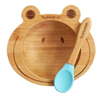 Bubba Boo Ensemble bol et cuillère en bambou pour bébé grenouille_Bleu