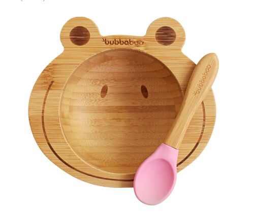 Bubba Boo Bamboo Baby Frog Bowl & Spoon Set_Pink