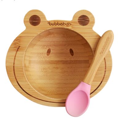 Bubba Boo Bamboo Baby Frog Bowl & Spoon Set_Pink