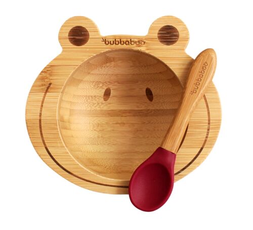 Bubba Boo Bamboo Baby Frog Bowl & Spoon Set_Cherry