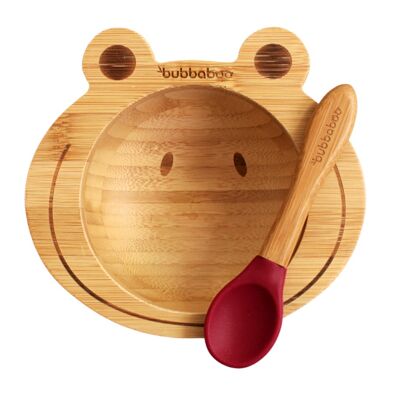 Bubba Boo Bamboo Baby Frog Bowl & Spoon Set_Cherry