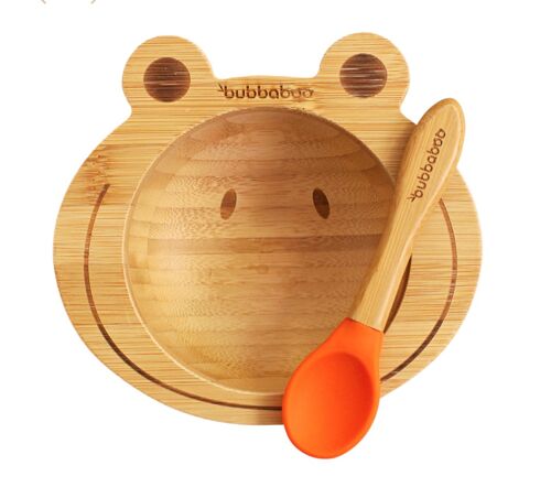 Bubba Boo Bamboo Baby Frog Bowl & Spoon Set_Orange