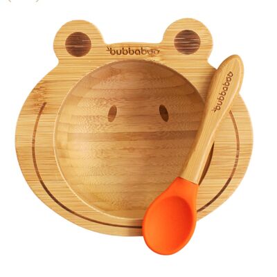 Bubba Boo Ensemble bol et cuillère en bambou pour bébé grenouille_Orange
