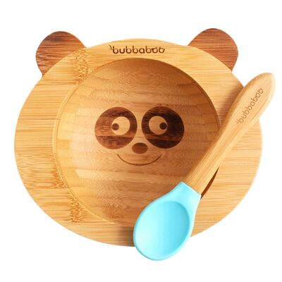 Bubba Boo Bamboo Baby Panda Juego de Tazón y Cuchara_Azul