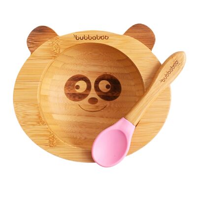 Bubba Boo Ensemble bol et cuillère en bambou pour bébé panda_Rose