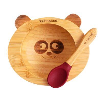 Bubba Boo Bamboo Baby Panda Bowl & Spoon Set_Cherry