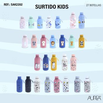 Compra SURTIDO KIDS COMPUESTO DE 27 BOTELLAS ESTAMPADAS INFANTILES Y  JUVENILES DE 350ML Y 500ML al por mayor