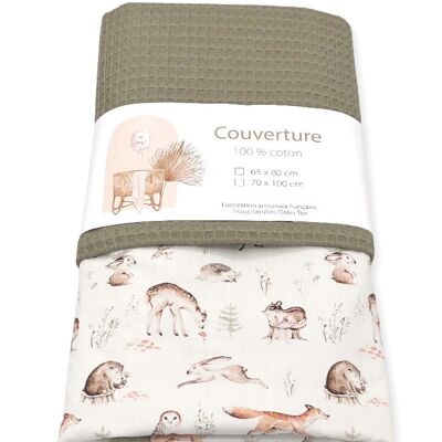 Couverture  bébé - Animaux de la forêt / kaki