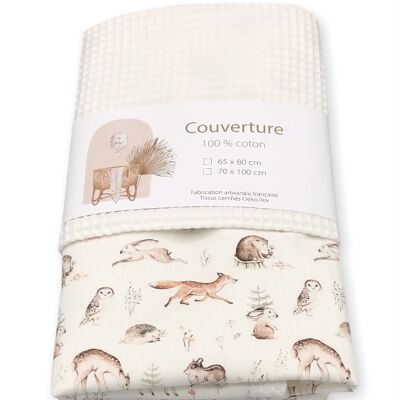 Couverture bébé - Animaux de la forêt / écru