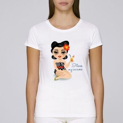 T-shirt in cotone biologico con illustrazione PIN UP MORENA - Kalidoskopio