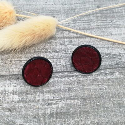 earrings - Maritime 5b - salmon leather - black/dark red