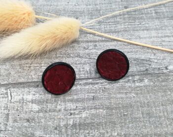 boucles d'oreilles - Maritime 5b - cuir saumon - noir/rouge foncé