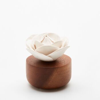 Diffuseur réutilisable en bois- fleur ROSE blanche 6