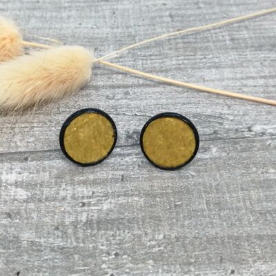 Earrings - Maritime 7b - salmon leather - black/yellow gold