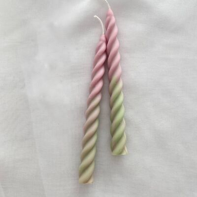 Ombre Pink and Green Twirl Candle Set
