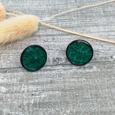 Earrings - Maritime 10b - salmon leather - black/dark green