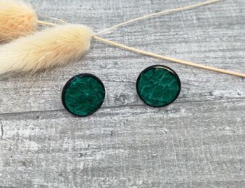 Boucles d'oreilles - Maritime 10b - cuir saumon - noir/vert foncé