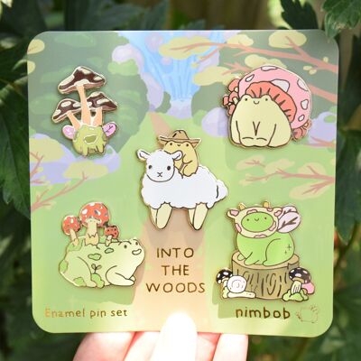 Into the woods froggy pin set - Autumn collectors item - Enamel - Gold Metal - Frog Decorative Collector Pins - Cute Novelty Pins