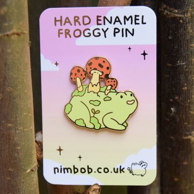 Red Mushroom Frog Pin - Gold Metal - Froggy Decorative Collector Pins - Cute Novelty Pins
