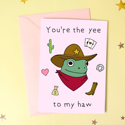 Cowboy Valentines Card  - Frog Lover Celebration Greeting Card - Anniversary Card