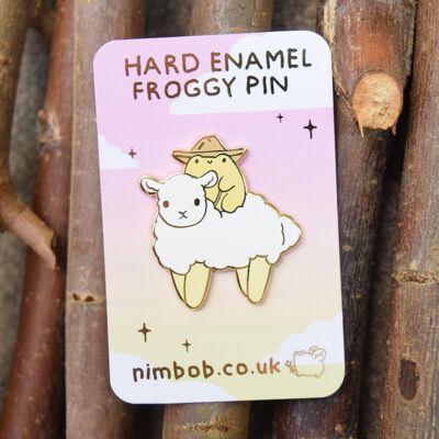 Cowboy Frosch Lamm Pin – Gold Metall – Froggy Dekorative Sammler Pins – süße Neuheit Pins