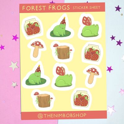 Foglio di adesivi Forest Frogs - Set di adesivi Cottagecore Frogs - Journal Sketchbook Calendar Stickers