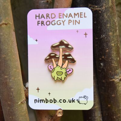 Magic Flying Mushroom Frog Pin - Gold Metal - Froggy Decorative Collector Pins - Cute Novelty Pins