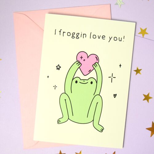 Anniversary Friendship Frog Card  - I Froggin Love You - Cute Froggy Gesture - Frog Lover Celebration Greeting Card