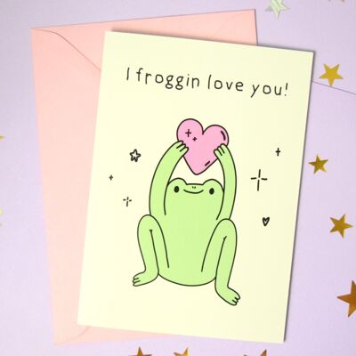 Carte de grenouille d'amitié d'anniversaire - Je t'aime Froggin - Geste mignon de grenouille - Célébration d'amant de grenouille Carte de vœux