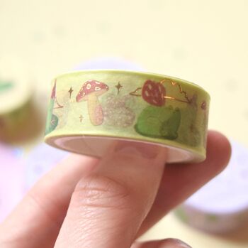 Froggy Foil Washi Tape - Grenouilles de la forêt - Ruban de grenouille pastel brillant - Décoration de journal mignon - Ruban d'artisanat pastel 1