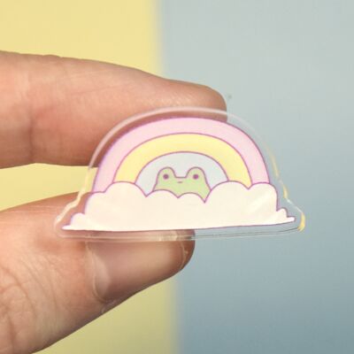 Pin acrilico di rana arcobaleno - Pin di collezionisti decorativi Froggie della nuvola magica - Pin di novità dell'amante di Froggy