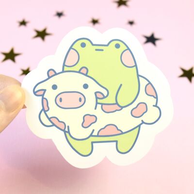 Cow Rubber Ring Frog Sticker - Happy Frog Sticker - Scrapbooking - Notebook cover - Laptop decoration - PC