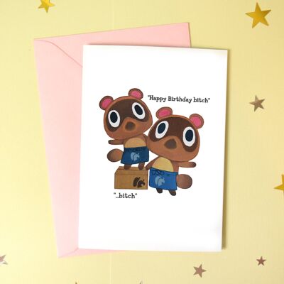 Tarjeta de feliz cumpleaños Animal Crossing - Timmy y Tommy Tarjetas de felicitación