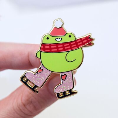 Skater Frog Pin - Weihnachten Emaille Pin - Ice Skater Froggy
