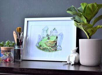Magic Frog A5 Print - Crystals - Hand Drawn Pencil Drawing Print - Paysage - Home Decor - Frog Lover Art - Room Art 2