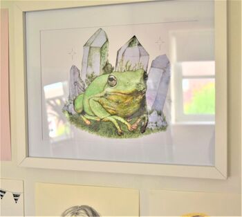 Magic Frog A5 Print - Crystals - Hand Drawn Pencil Drawing Print - Paysage - Home Decor - Frog Lover Art - Room Art 3