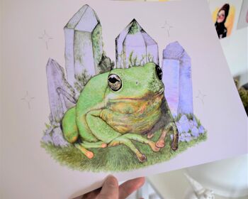 Magic Frog A5 Print - Crystals - Hand Drawn Pencil Drawing Print - Paysage - Home Decor - Frog Lover Art - Room Art 4