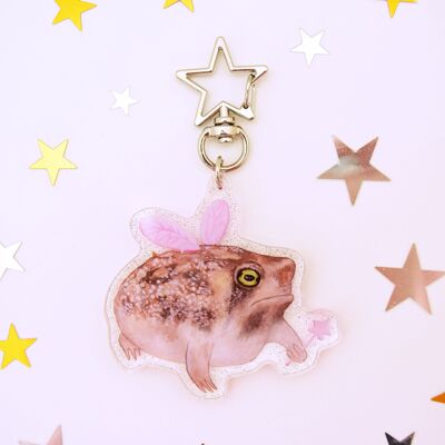 Porte-clés grincheux grenouille - Accessoire grenouille - Charme acrylique - Fermoir étoile argenté