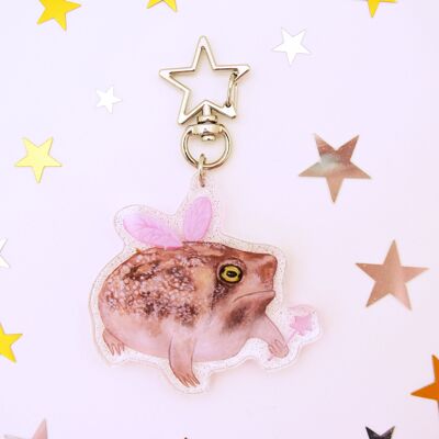 Grumpy Frog Keyring - Froggy Accessory - Acrylic Charm - Silver Star Clasp