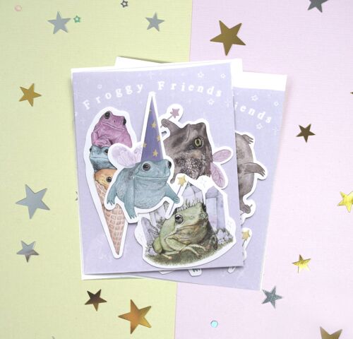 Magic Frogs stickers pack of 5 - Frog Lover sticker set - Sketchbook cover Laptop stickers