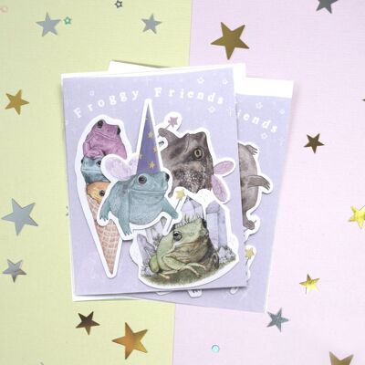 Magic Frogs stickers pack of 5 - Frog Lover sticker set - Sketchbook cover Laptop stickers