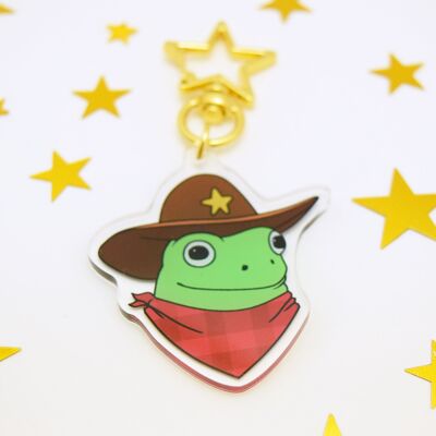 Cowboy Frog Schlüsselanhänger - Froggy Accessoire - Acryl Charm - Gold Star Verschluss