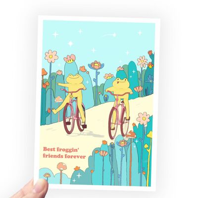 Froggy Love Postcard- Best Froggin' Friends Forever - Frog themed post cards - Send a frog postcard to a friend - blank back printed front
