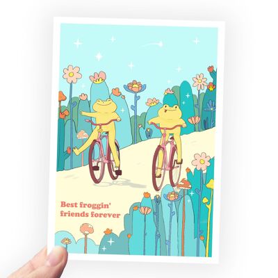 Postal de amor de rana - Mejores amigos de Froggin 'para siempre - Tarjetas postales temáticas de rana - Enviar una postal de rana a un amigo - frente impreso en la parte posterior en blanco